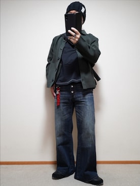 「WYM LIDNM（ウィム バイ リドム）のVOLUME INSOLE RACING FLAT SHOES（スニーカー）」を使った、宣さん（メンズ・168cm・50代）の秋コーディネート