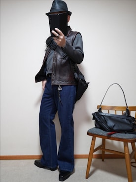 「CLEL（クレイル）の【CLEL】High Sole Design Heel Boots/ハイソール デザイン ヒールブーツ（ブーツ、ブラック系）」を使った、宣さん（メンズ・168cm）の春コーディネート