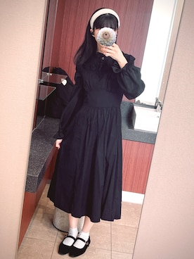 「SHEINのアイテム（シャツ/ブラウス、ブラック系）」を使った、雨滴さん（レディース・159cm）の春コーディネート