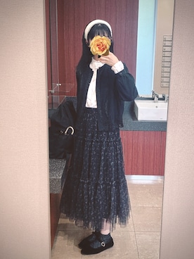 「古着のアイテム（カーディガン/ボレロ、ブラック系）」を使った、雨滴さん（レディース・159cm）の春コーディネート