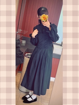 「グレープフルーツムーンのアイテム（ワンピース、ブラック系）」を使った、雨滴さん（レディース・159cm）の春コーディネート