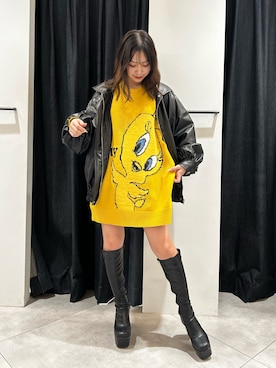 「イエローコーデ」｜「アイテム（ジャケット/アウター）」を使った、miaさん（レディース・158cm）の冬コーディネート
