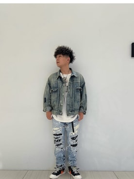 「スキニーデニム」｜「アイテム（デニムジャケット）」を使った、中尾良平さん（メンズ・163cm）の秋コーディネート