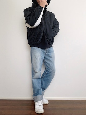 「AIR FORCE 1」｜「アイテム（ナイロンジャケット）」を使った、YUHEIさん（メンズ・178cm）の冬コーディネート