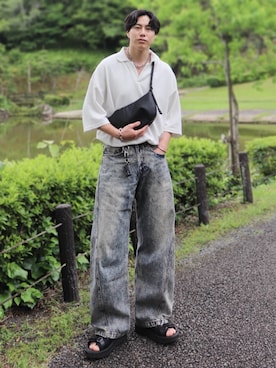 「MAISON CLUB（メゾンクラブ）の【MAISON CLUB】SHARK SOLE STRAP SANDALS　シャークソールストラップサンダル（サンダル）」を使った、YUHEIさん（メンズ・178cm）の夏コーディネート