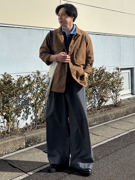 「WYM LIDNM（ウィム バイ リドム）のSHARK SOLE COMBINATION SHOES（ドレスシューズ、ブラック系）」を使った、YUHEIさん（メンズ・178cm）の春コーディネート