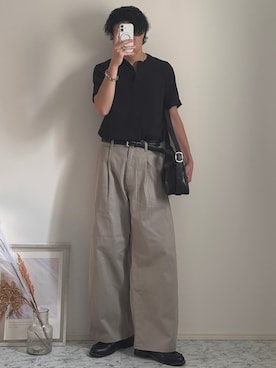 「WYM LIDNM（ウィム バイ リドム）のEMBOSSED SOFT GLOW SHOULDER BAG（ショルダーバッグ）」を使った、YUHEIさん（メンズ・178cm）の夏コーディネート