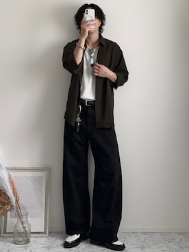 「LASSU&FRISS（ラスアンドフリス）のクラシックローファー（ローファー、ブラック系）」を使った、YUHEIさん（メンズ・178cm）の秋コーディネート