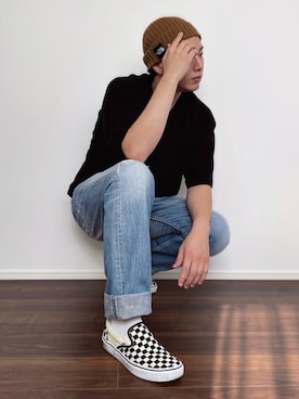 「ロールアップ」｜「アイテム（スリッポン）」を使った、YUHEIさん（メンズ・178cm）の夏コーディネート