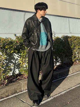 「アイテム（スラックス）」を使った、YUHEIさん（メンズ・178cm）の冬コーディネート