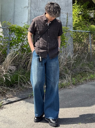 「CALLNE(カルネ)の【CALLNE】1Tuck Wide Straight Deinm / 1タックワイドストレートデニム(12.8oz)(デニムパンツ)」を使った、YUHEIさん(メンズ・178cm)の夏コーディネート