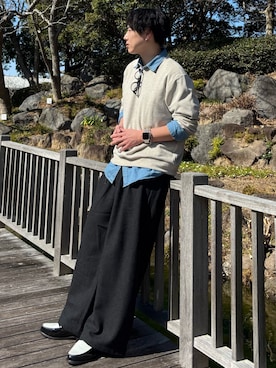 「SINSS（シンス）のアイテム（スラックス）」を使った、YUHEIさん（メンズ・178cm）の春コーディネート