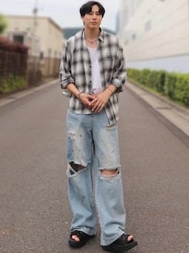 「アイテム（サンダル）」を使った、YUHEIさん（メンズ・178cm）の秋コーディネート