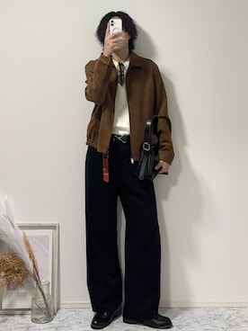「LASSU&FRISS（ラスアンドフリス）のクラシックローファー（ローファー、ブラック系）」を使った、YUHEIさん（メンズ・178cm）の秋コーディネート