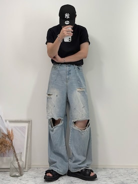 「MAISON CLUB（メゾンクラブ）の【MAISON CLUB】SHARK SOLE STRAP SANDALS　シャークソールストラップサンダル（サンダル）」を使った、YUHEIさん（メンズ・178cm・20代）の夏コーディネート