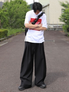 「WYM LIDNM（ウィム バイ リドム）のFAUX LEATHER SHOULDER BAG（ショルダーバッグ）」を使った、YUHEIさん（メンズ・178cm・20代）の夏コーディネート