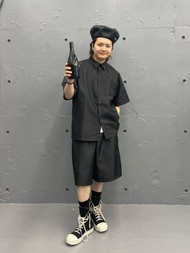 「WHITELAND（ホワイトランド）のWHITELAND/ホワイトランド/NYLON S/S SHIRTS（シャツ/ブラウス、ブラック系）」を使った、Jesusさん（メンズ・171cm）の夏コーディネート