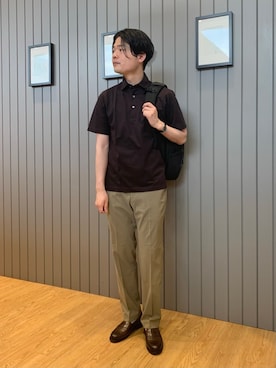 「アイテム（ポロシャツ、ブラウン系）」を使った、Shohei Okuyamaさん（メンズ・177cm）の夏コーディネート