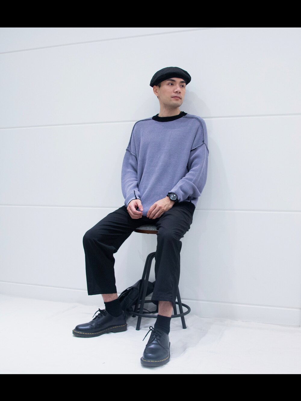 「休日スタイル、UNIQLO、Martens、Taiwan、ootd、シンプル、おしゃれさんと繋がりたい、ゆるコーデ」｜「HAREのアイテム（トップス、パープル系）」を使った、Nano✨さん（メンズ・175cm）の春コーディネートの1枚目の写真