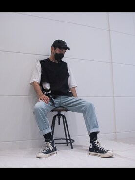 「CONVERSE（コンバース）のアイテム（シューズ、ブラック系）」を使った、Nano✨さん（メンズ）の冬コーディネート