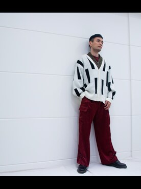 「HARE（ハレ）のアイテム（パンツ、レッド系）」を使った、Nano✨さん（メンズ）の冬コーディネート