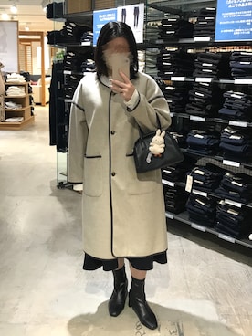 「OPAQUE.CLIP」｜「アイテム（ノーカラーコート）」を使った、ふじ。さん（レディース・154cm）の冬コーディネート