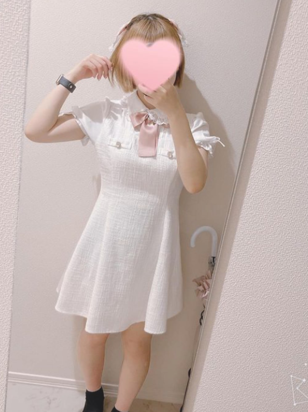 「量産型」｜「Ank RougeのサマーツイードフレアーパフOP（ワンピース、ホワイト系）」を使った、pyonko1710さん（レディース・154cm）の冬コーディネートの1枚目の写真