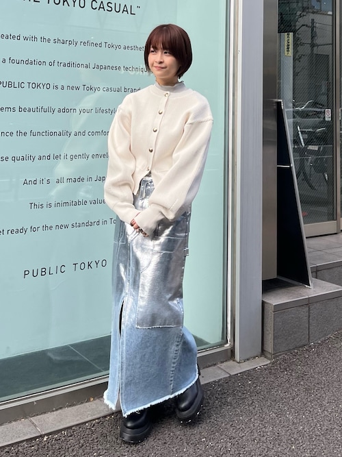 【新品】PUBLIC TOKYO メタリックデニムスカート PUBLIC TOKYO デニムスカート メタリックデニムスカート