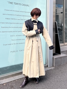 「PUBLIC TOKYO（パブリックトウキョウ）のアイテム（トレンチコート）」を使った、maduka52さん（レディース・152cm）の冬コーディネート