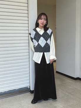 「秋のシャツ着こなし術」｜「アイテム（ベスト）」を使った、yuaさん（レディース・149cm）の秋コーディネート
