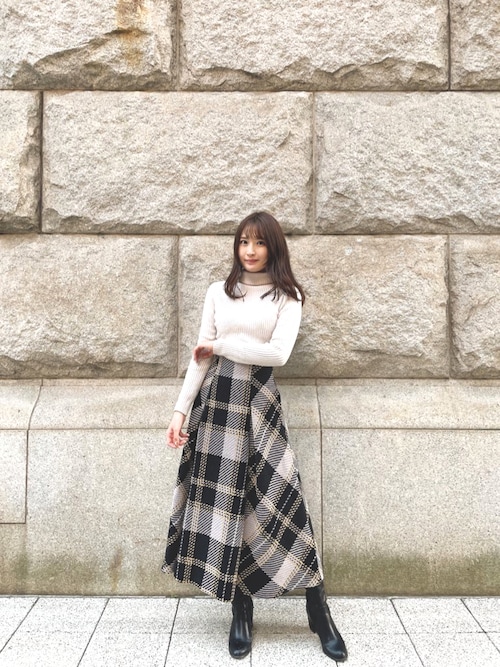 SNIDEL ♡ ロービングチェックフレアスカート-