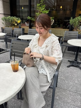 「DouDou（ドゥドゥ）のレースボレロカーディガン（シャツ/ブラウス、ホワイト系）」を使った、Hinako Satoさん（レディース・159cm）の春コーディネート