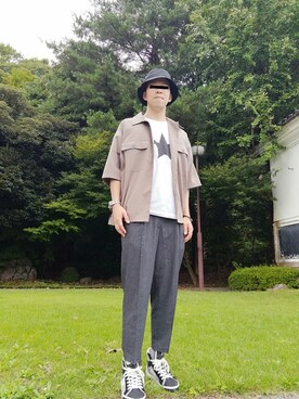 「MB（エムビー）のアイテム（帽子）」を使った、なっしーさん（メンズ・182cm）の秋コーディネート