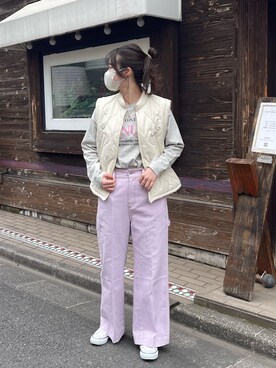 「春カラー」｜「アイテム（ダウンベスト）」を使った、ayanoさん（レディース・160cm）の冬コーディネート