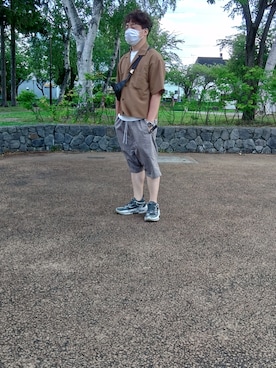 「アイテム（ボディバッグ/ウエストポーチ、グリーン系）」を使った、たかゆきさん（メンズ・169cm）の夏コーディネート