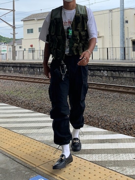 「RAGEBLUE（レイジブルー）のアイテム（ローファー）」を使った、しんどうさん（メンズ・169cm）の夏コーディネート