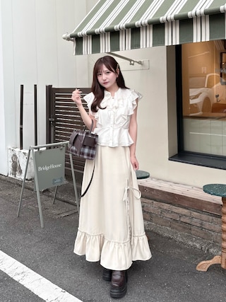 「umm.clair(ウムクレール)のLayered slit long skirt(スカート)」を使った、miyu Ӧさん(レディース・149cm)の秋コーディネート