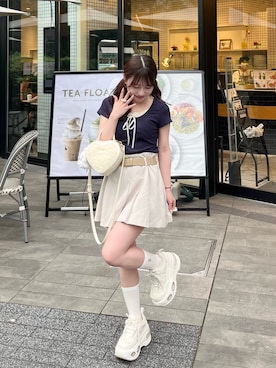 「Ada.（エイダ）のレイヤード風 カットソー トップス バレエコア ウィッシュコア（Tシャツ/カットソー）」を使った、miyu Ӧさん（レディース・149cm）の夏コーディネート