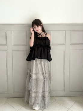 「umm.claïrのアイテム（キャミソール、ブラック系）」を使った、miyu Ӧさん（レディース・149cm）の夏コーディネート
