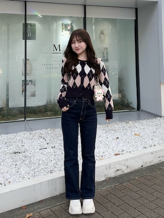 「JILL by JILL STUART(ジルバイジルスチュアート)の◇<BEARシリーズ>アーガイルカーディガン(カーディガン/ボレロ)」を使った、miyu Ӧさん(レディース・149cm)の秋コーディネート