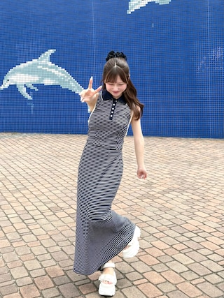 「SNIDEL(スナイデル)のポロカットセットアップ(ワンピース)」を使った、miyu Ӧさん(レディース・149cm)の夏コーディネート