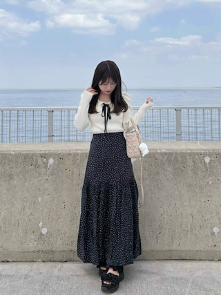 「JILL by JILL STUART（ジルバイジルスチュアート）の◇ケープリブニット（ニット/セーター）」を使った、miyu Ӧさん（レディース・149cm）の春コーディネート