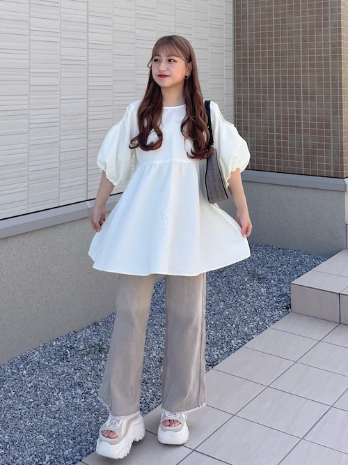 mystic（ミスティック）の「エンボス肩開きチュニック（シャツ