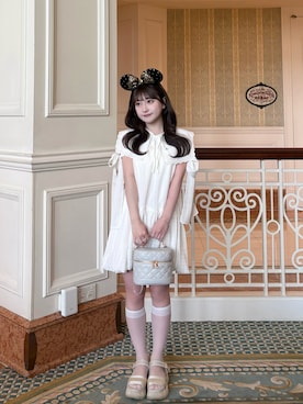 「umm.claïrのアイテム（ワンピース、ホワイト系）」を使った、miyu Ӧさん（レディース・149cm）の春コーディネート