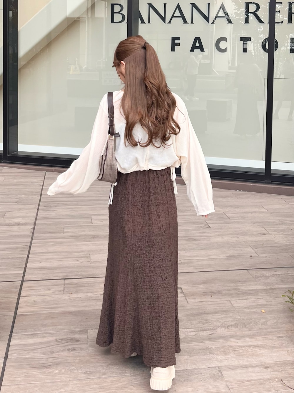 「秋服まるっと大公開、初秋コーデ、秋先取りコーデ、休日コーデ、低身長コーデ、大人ガーリー、ワンピースコーデ、秋コーデ、淡色コーデ、淡色女子、ローファー、ブラウン」｜「w closetのマーメイドキャミワンピース（ワンピース、ブラウン系）」を使った、miyu Ӧさん（レディース・148cm）の秋コーディネートの1枚目の写真
