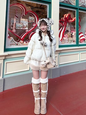 「アイテム（ダウンジャケット/コート）」を使った、miyu Ӧさん（レディース・149cm）の冬コーディネート