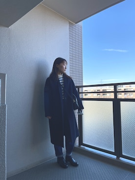 「SLOBE IENA（スローブイエナ）のアイテム（ノーカラーコート）」を使った、안경( AnnGyoen)さん（レディース・161cm）の冬コーディネート