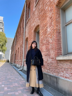 「SLOBE IENA（スローブイエナ）のアイテム（ノーカラーコート）」を使った、안경( AnnGyoen)さん（レディース・161cm）の冬コーディネート