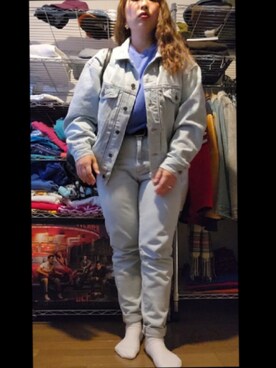 「tostalgic clothingのアイテム（Tシャツ/カットソー、パープル系）」を使った、miki80sさん（レディース・155cm）の春コーディネート