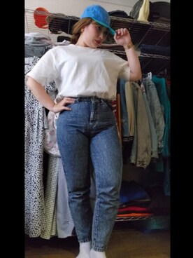 「peco clubのアイテム（キャップ、ブルー系）」を使った、miki80sさん（レディース・155cm）の春コーディネート